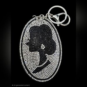Elegant Black and Silver Cameo Bag Charm Keychain